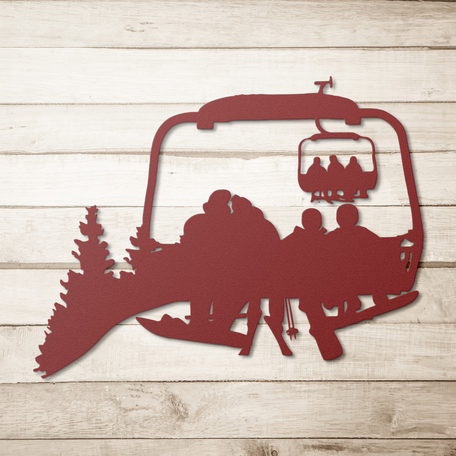 PERSONALIZED CHAIRLIFT SKI & SNOWBOARD FAMILY METAL WALL ART, 1 SNOWBOARDING DAD, 1 SKIING MOM, 2 SNOWBOARDING CHILDREN (🇺🇸 MADE IN THE USA)