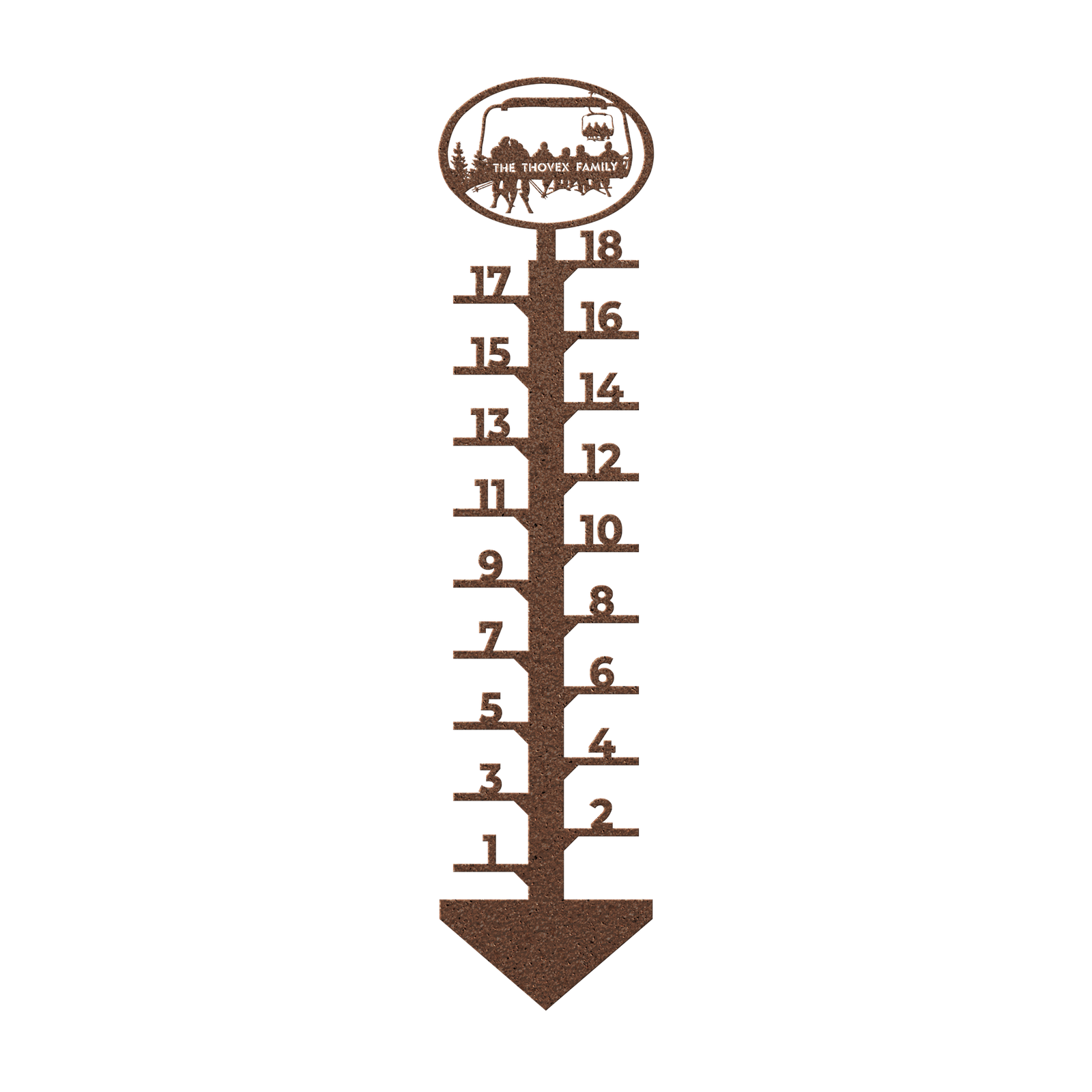 PERSONALIZED Chairlift Snow Gauge - Skiing Parents, 4 Skiing Children - Made in the USA