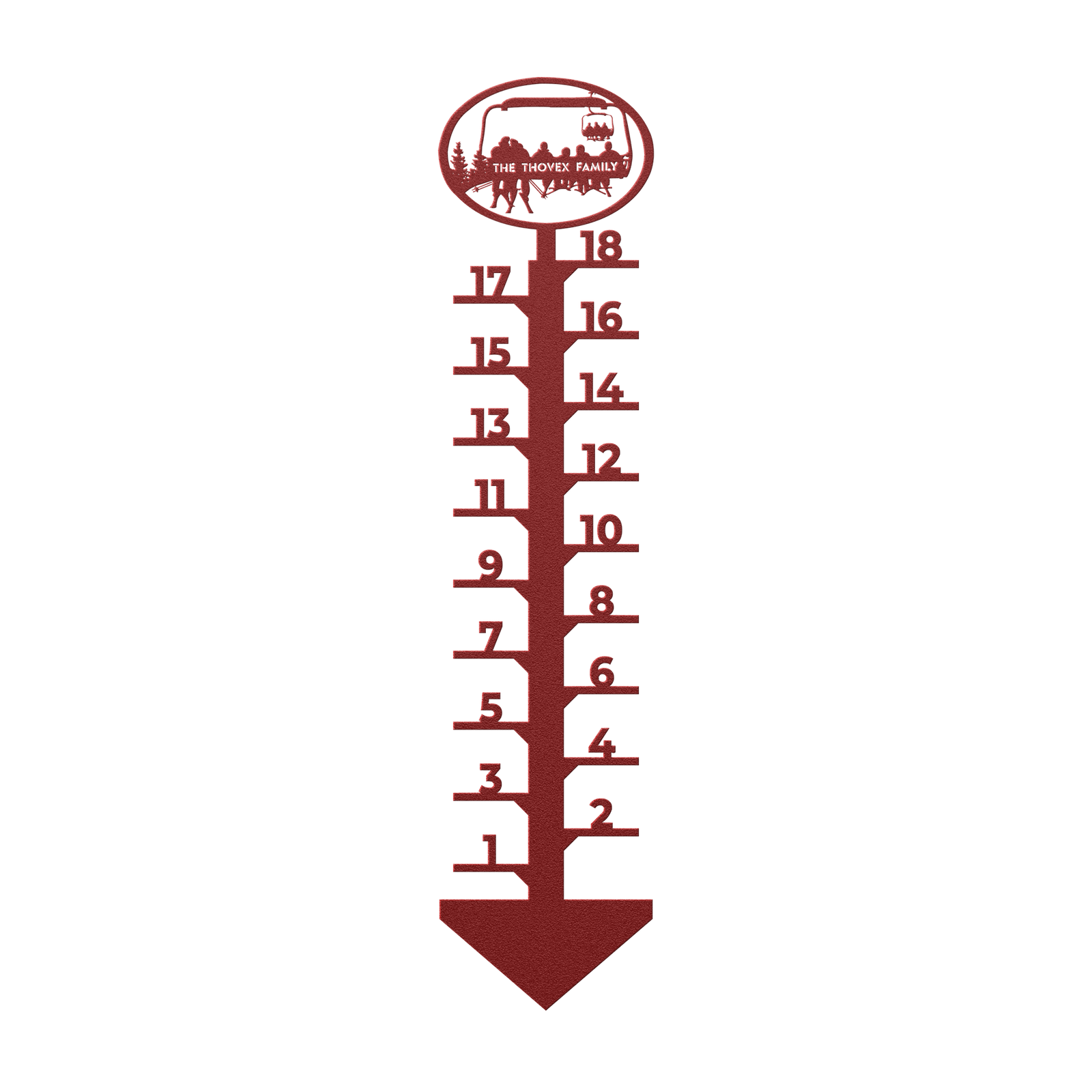 PERSONALIZED Chairlift Snow Gauge - Skiing Parents, 4 Skiing Children - Made in the USA