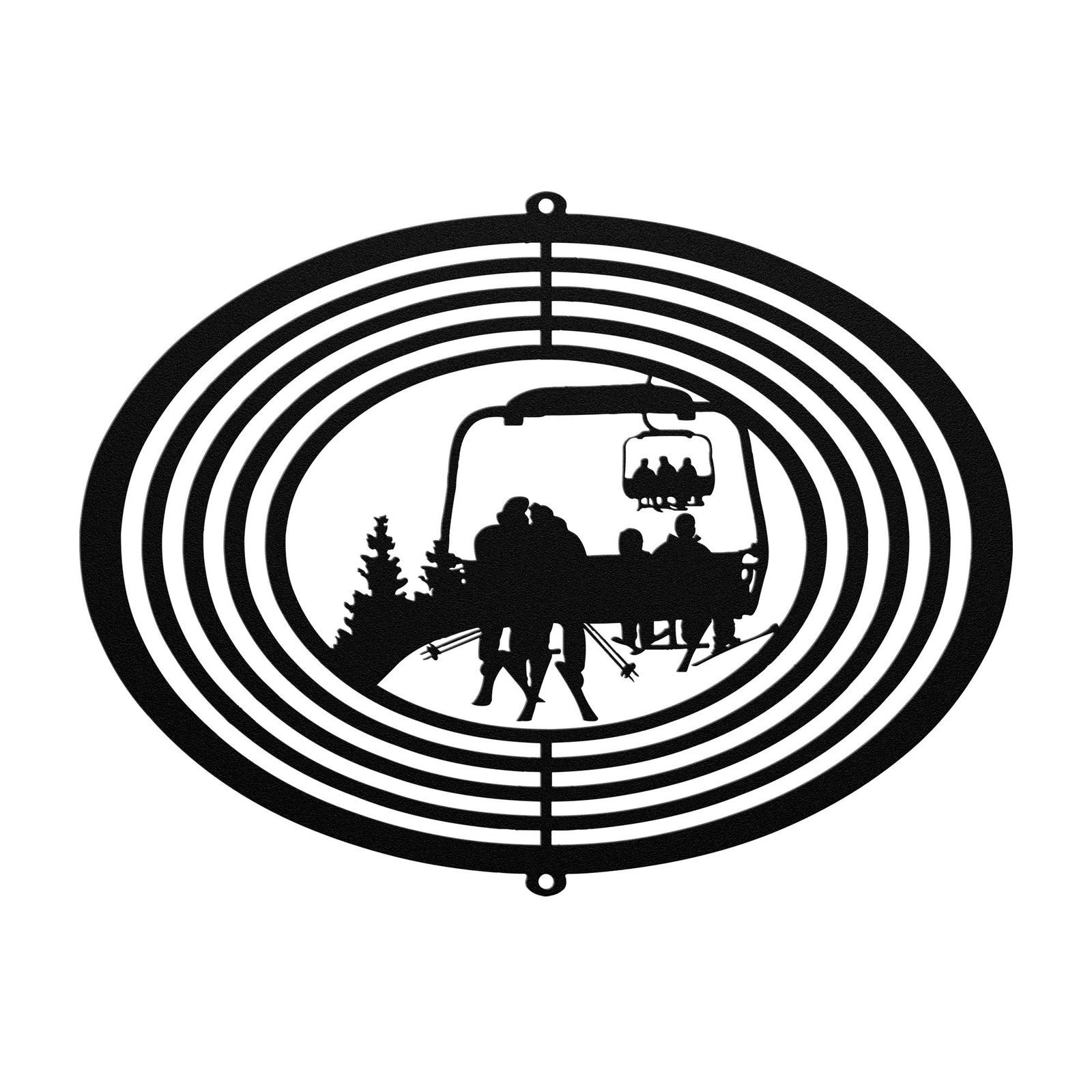 PERSONALIZED Skiing Family Wind Spinner - 2 Skiing Parents, 2 Skiing Children - Made in the USA 🇺🇸