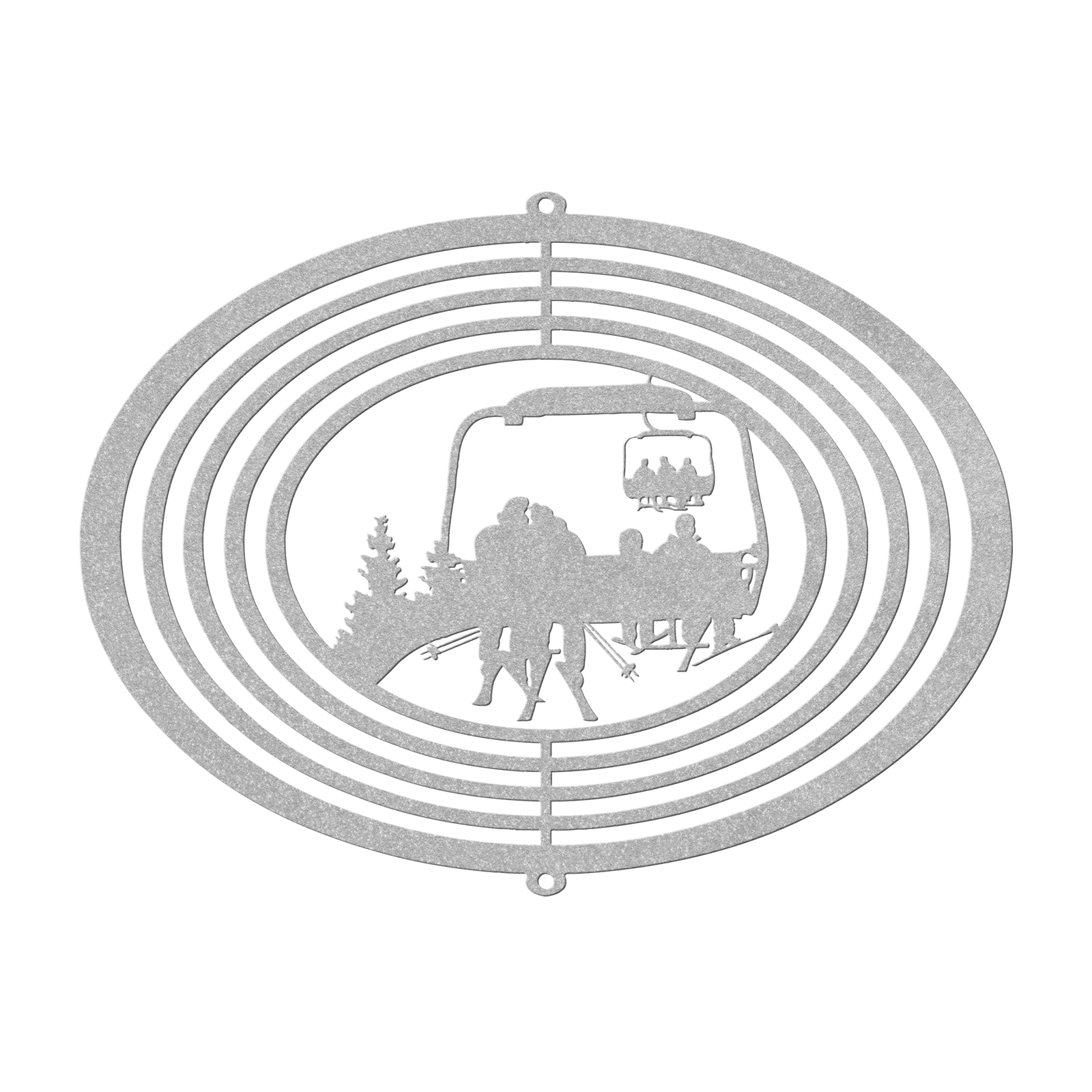 PERSONALIZED Skiing Family Wind Spinner - 2 Skiing Parents, 2 Skiing Children - Made in the USA 🇺🇸