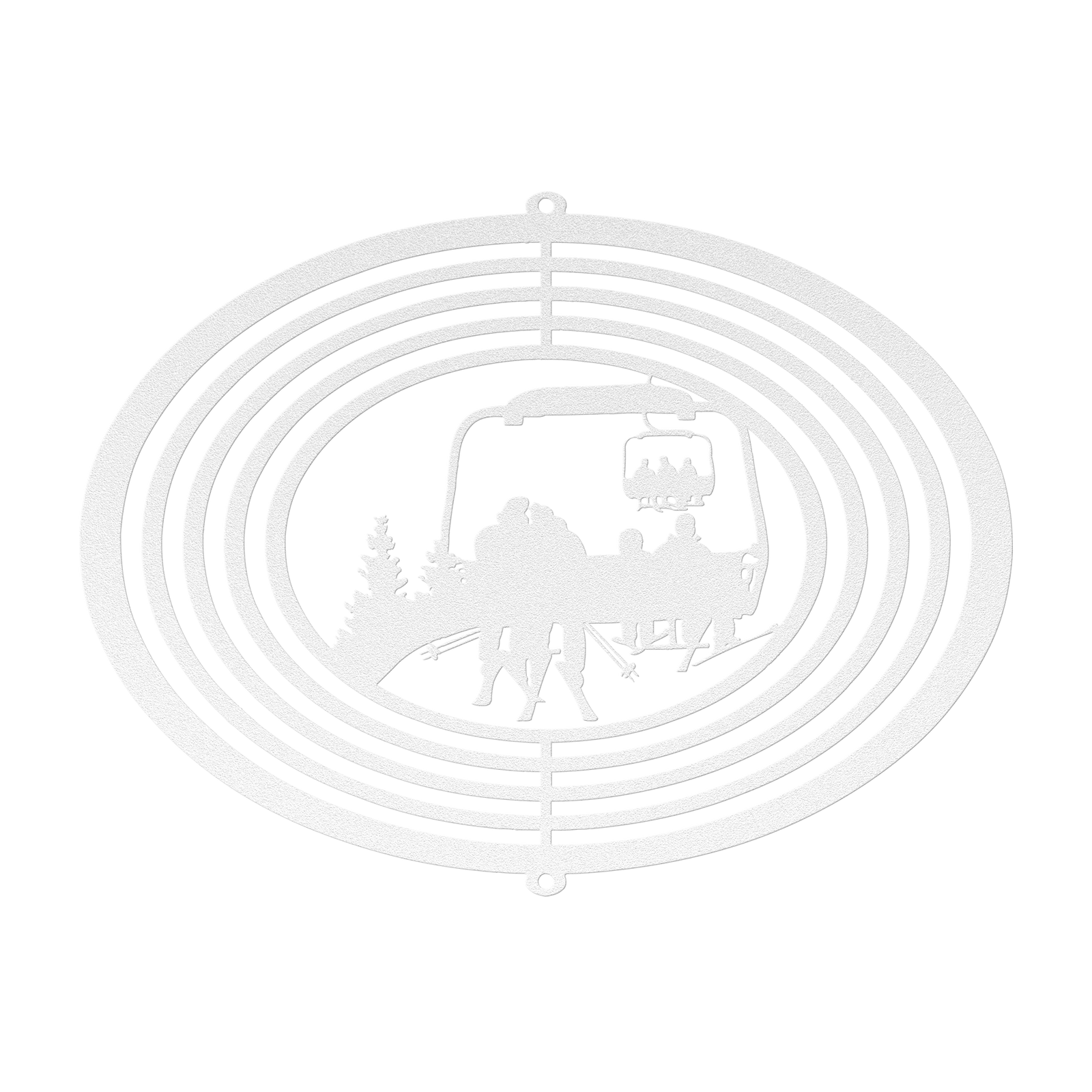 PERSONALIZED Skiing Family Wind Spinner - 2 Skiing Parents, 2 Skiing Children - Made in the USA 🇺🇸