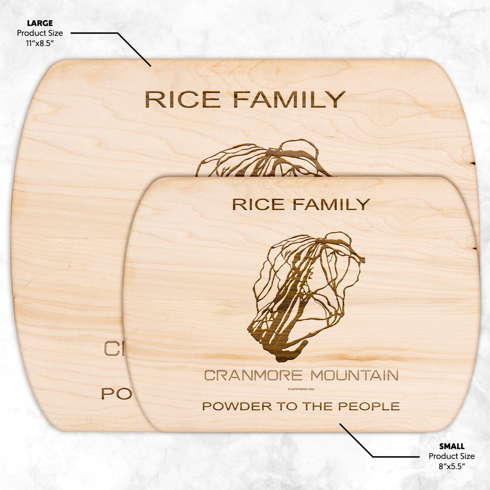 PERSONALIZED Cranmore Mountain, New Hampshire SKI TRAIL MAP CUTTING BOARD