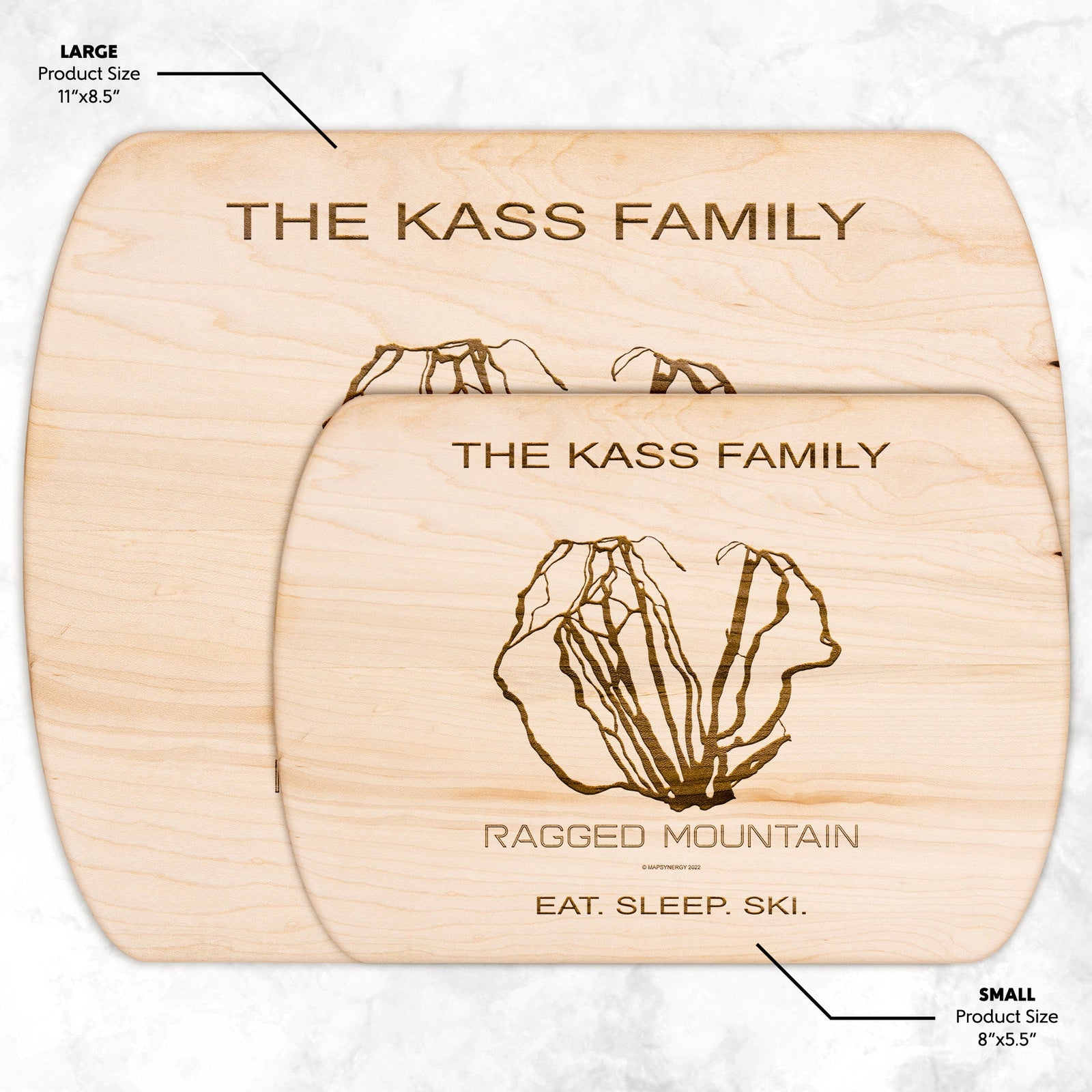 PERSONALIZED Ragged Mountain, New Hampshire SKI TRAIL MAP CUTTING BOARD