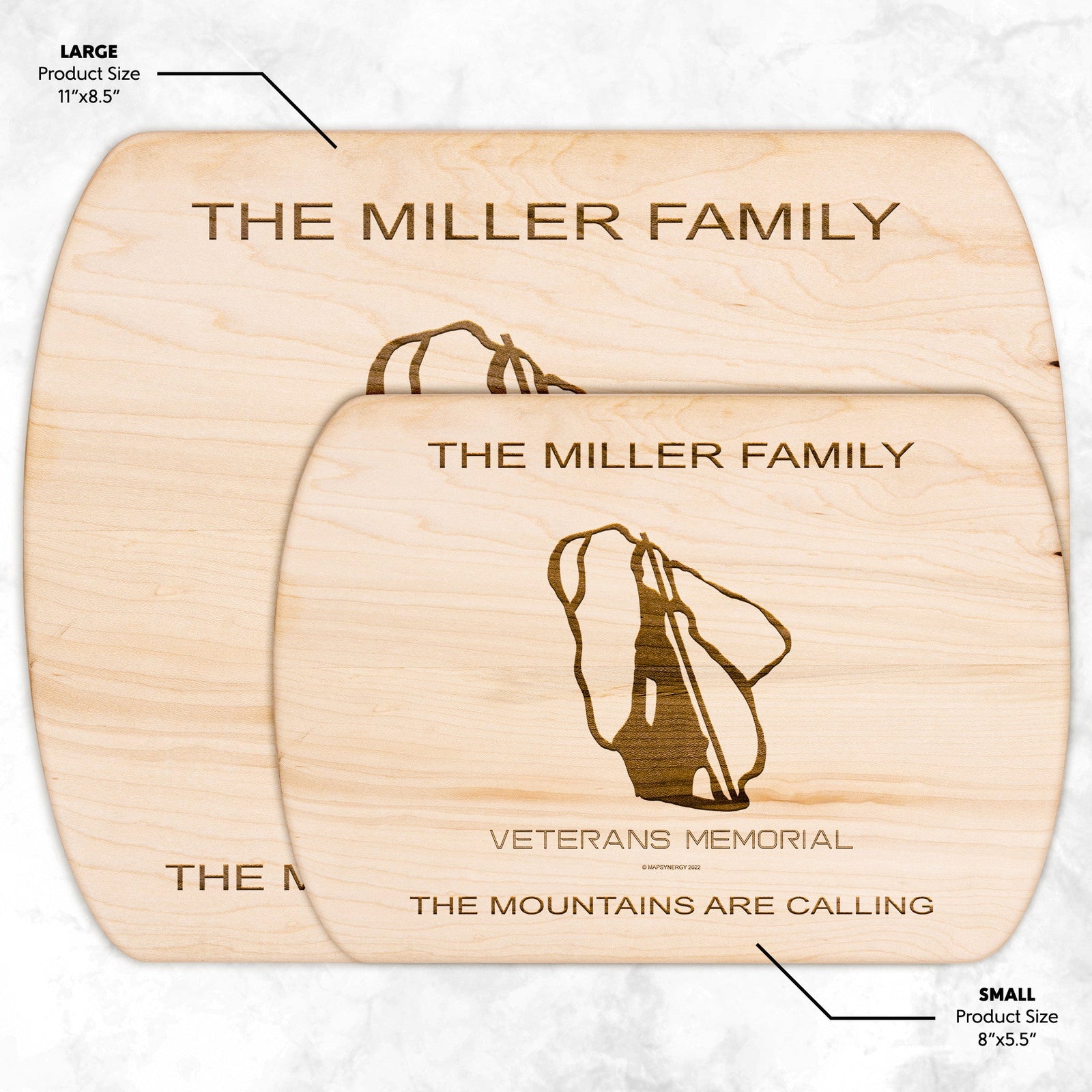 PERSONALIZED Veterans Memorial, New Hampshire SKI TRAIL MAP CUTTING BOARD