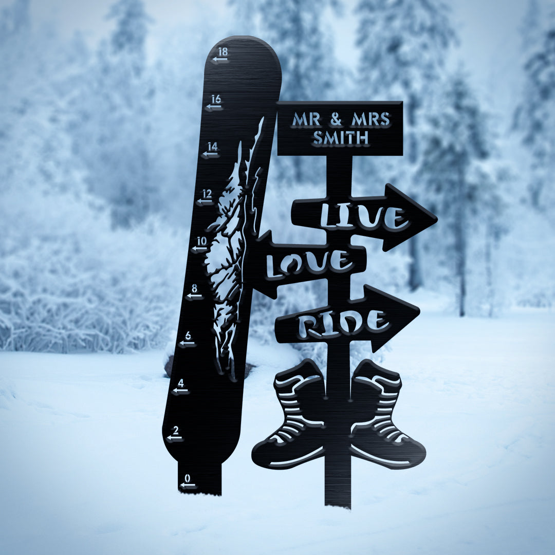 Personalized Metal Art Snow Gauge - Live Love Ride