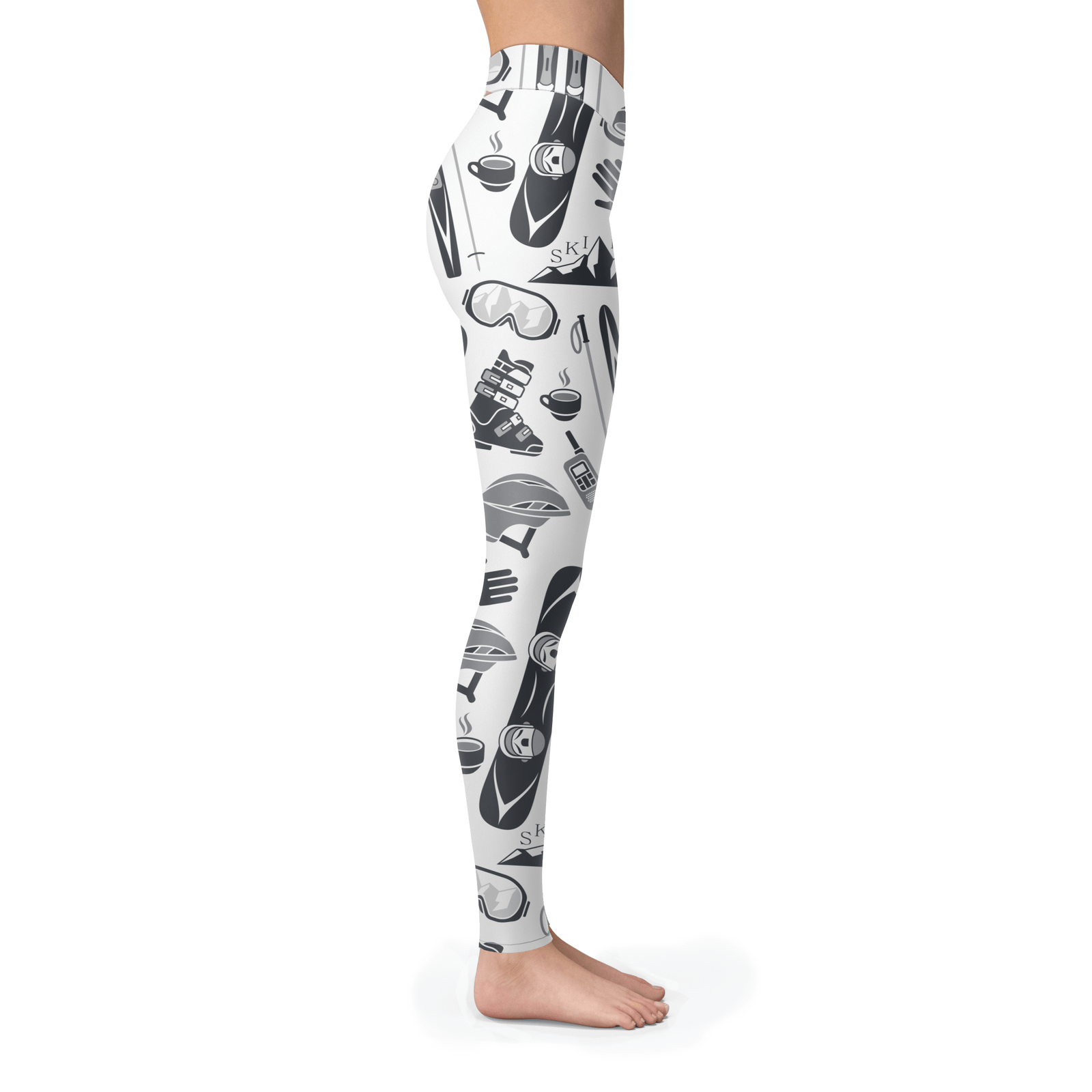 Ski and Snowboard White Patterns Leggings - Powderaddicts