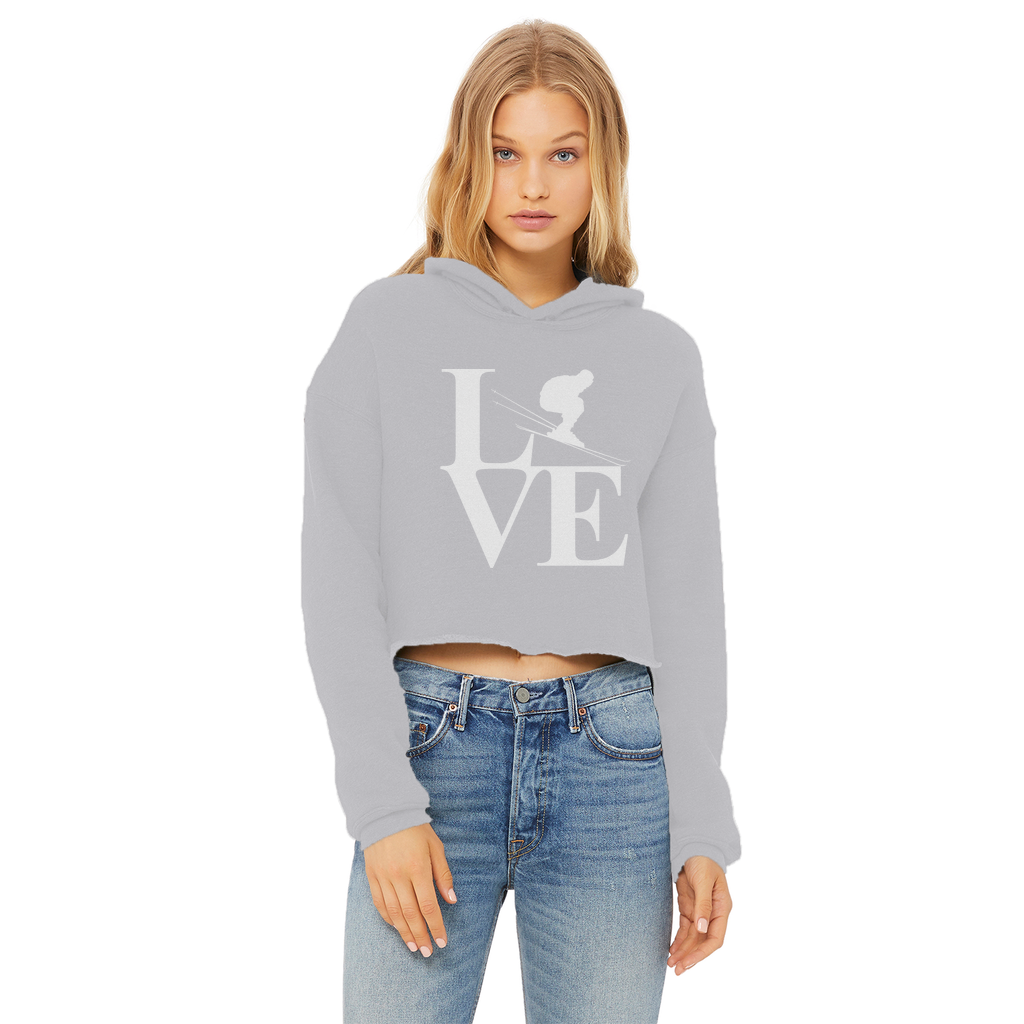 Love Skiing Ladies Cropped Raw Edge Hoodie - Powderaddicts