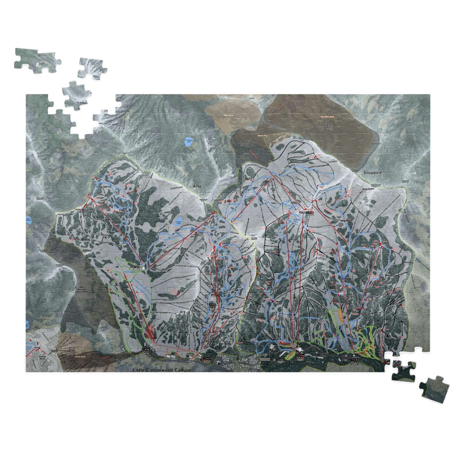 Little Cottonwood Canyon, Utah Ski Trail Map puzzle - Powderaddicts