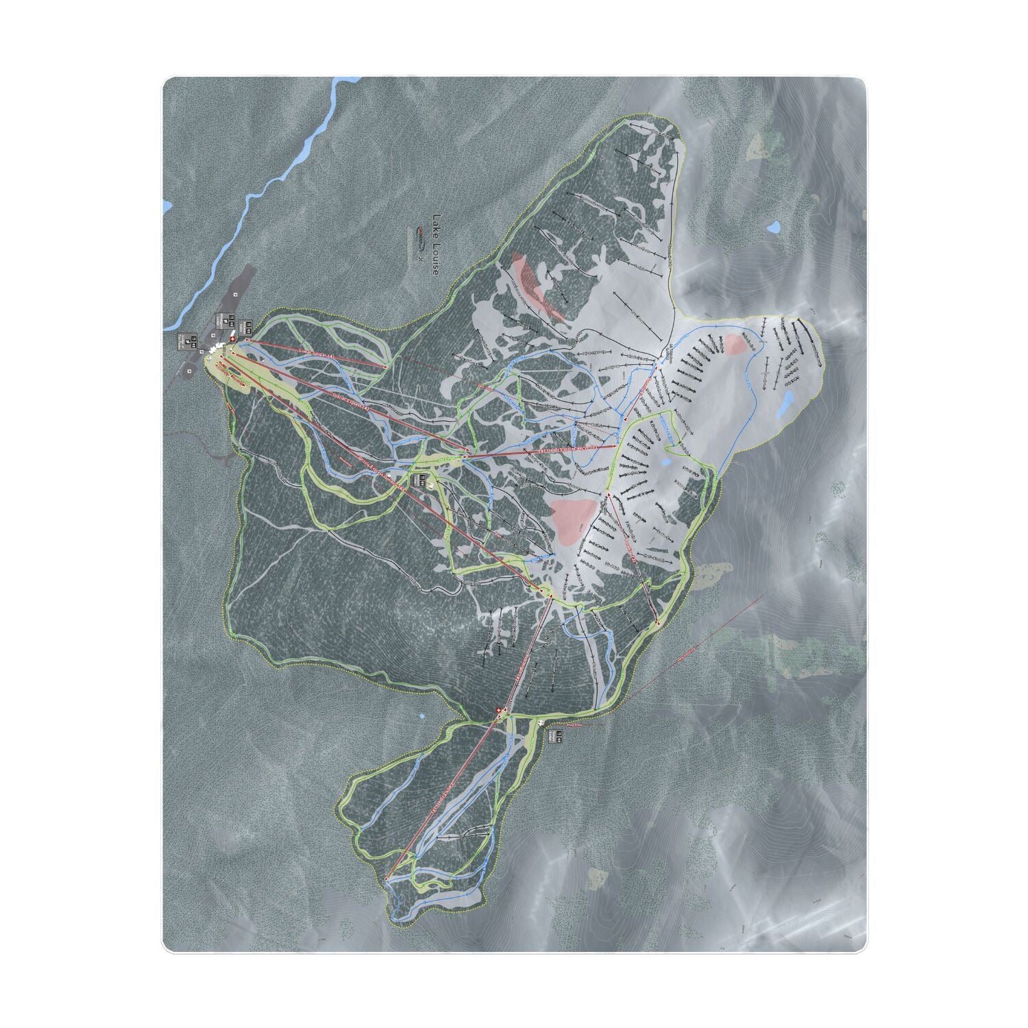 Lake Louise, Alberta Ski Resort Map Printed Beach Towel - Powderaddicts