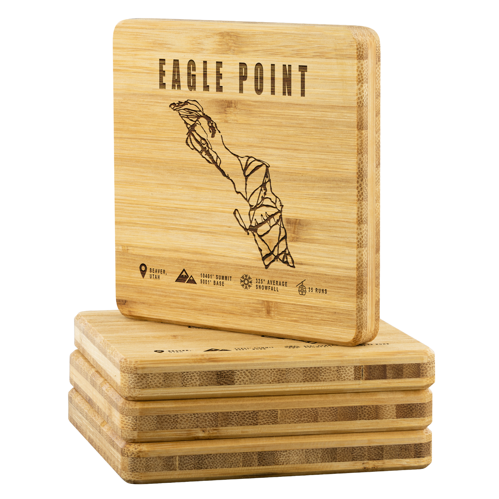 Eagle Point,Utah Ski Trail Map Bamboo Coaster - Powderaddicts