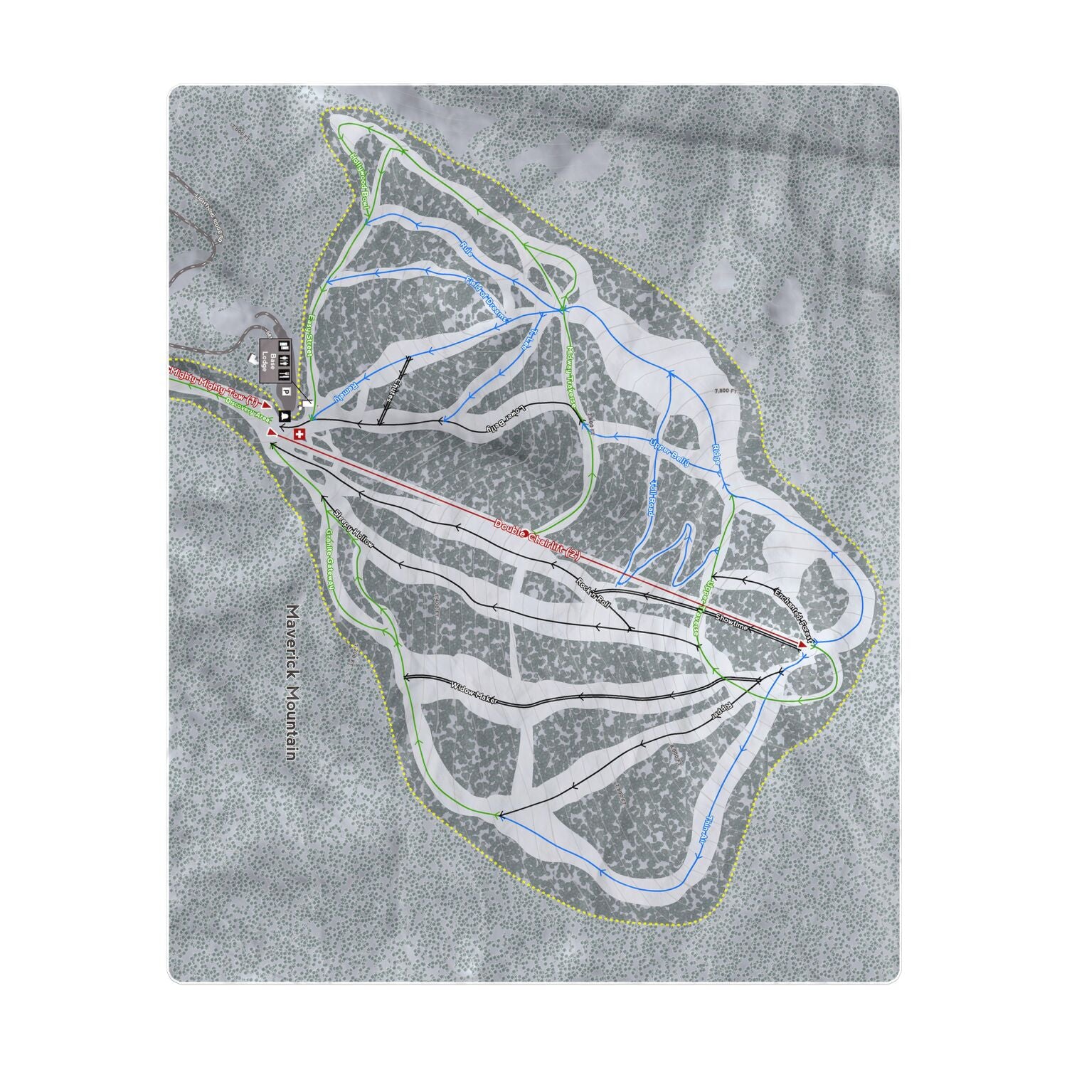 Maverick Mountain, Montana Ski Resort Map Printed Beach Towel - Powderaddicts