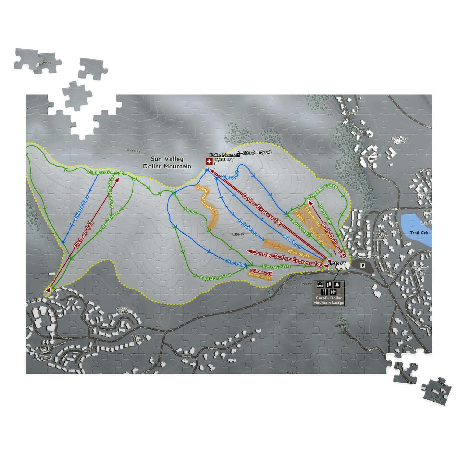 Sun Valley Dollar Mtn Idaho Ski Trail Map Puzzle - Powderaddicts