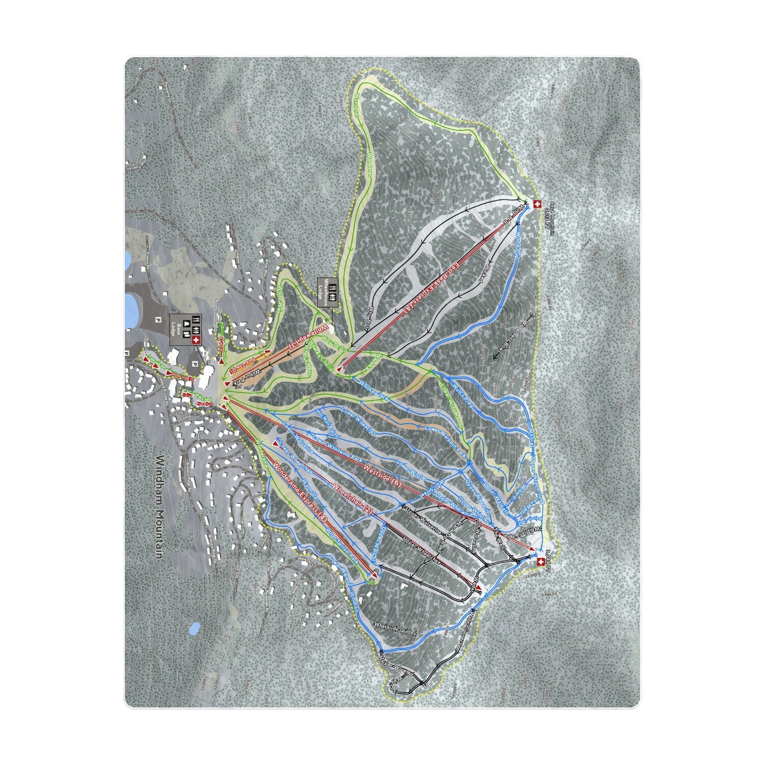 Windham Mountain, New York Ski Resort Map Printed Beach Towel - Powderaddicts