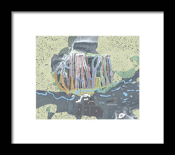 Alipne Valley Ski Trail Map - Framed Print - Powderaddicts