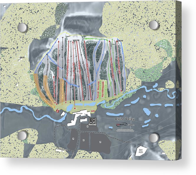 Alipne Valley Ski Trail Map - Acrylic Print - Powderaddicts