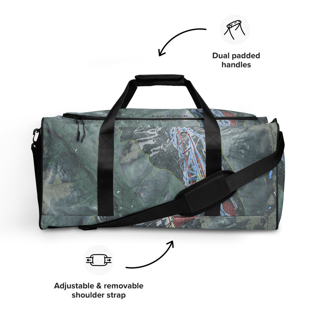 Aspen Highlands, Colorado Ski Trail Map Duffle Bag - Powderaddicts