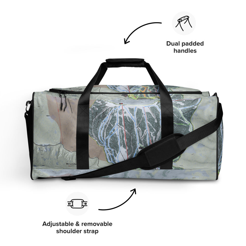 Brundage, Idaho Ski Trail Map Duffle Bag - Powderaddicts