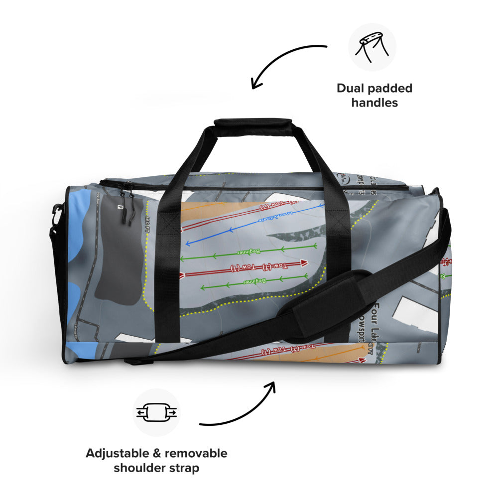 Four Lakes Snowsports, Illinois Ski Trail Map Duffle Bag - Powderaddicts
