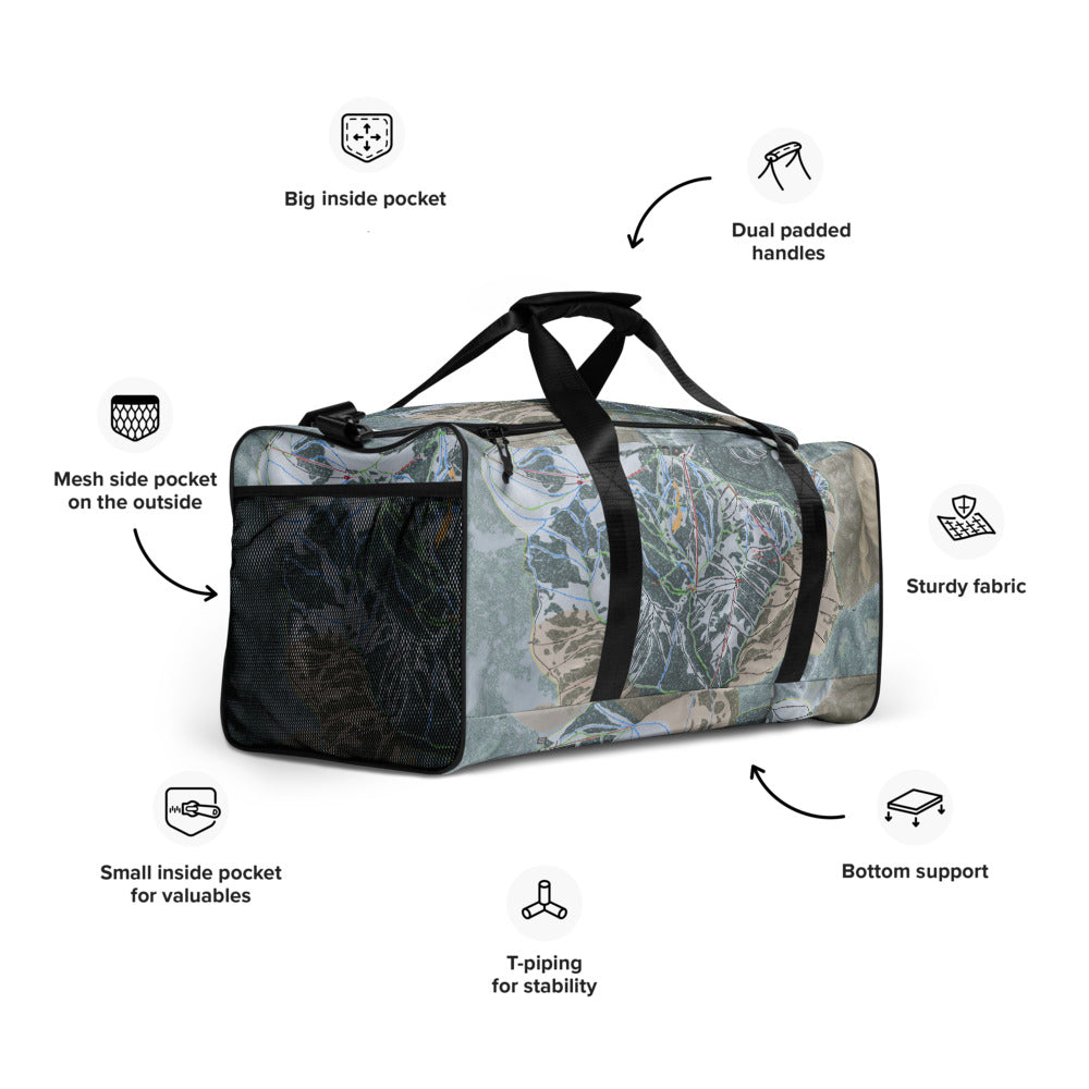Powder Mtn, Utah Ski Trail Map Printed Duffle Bag - Powderaddicts
