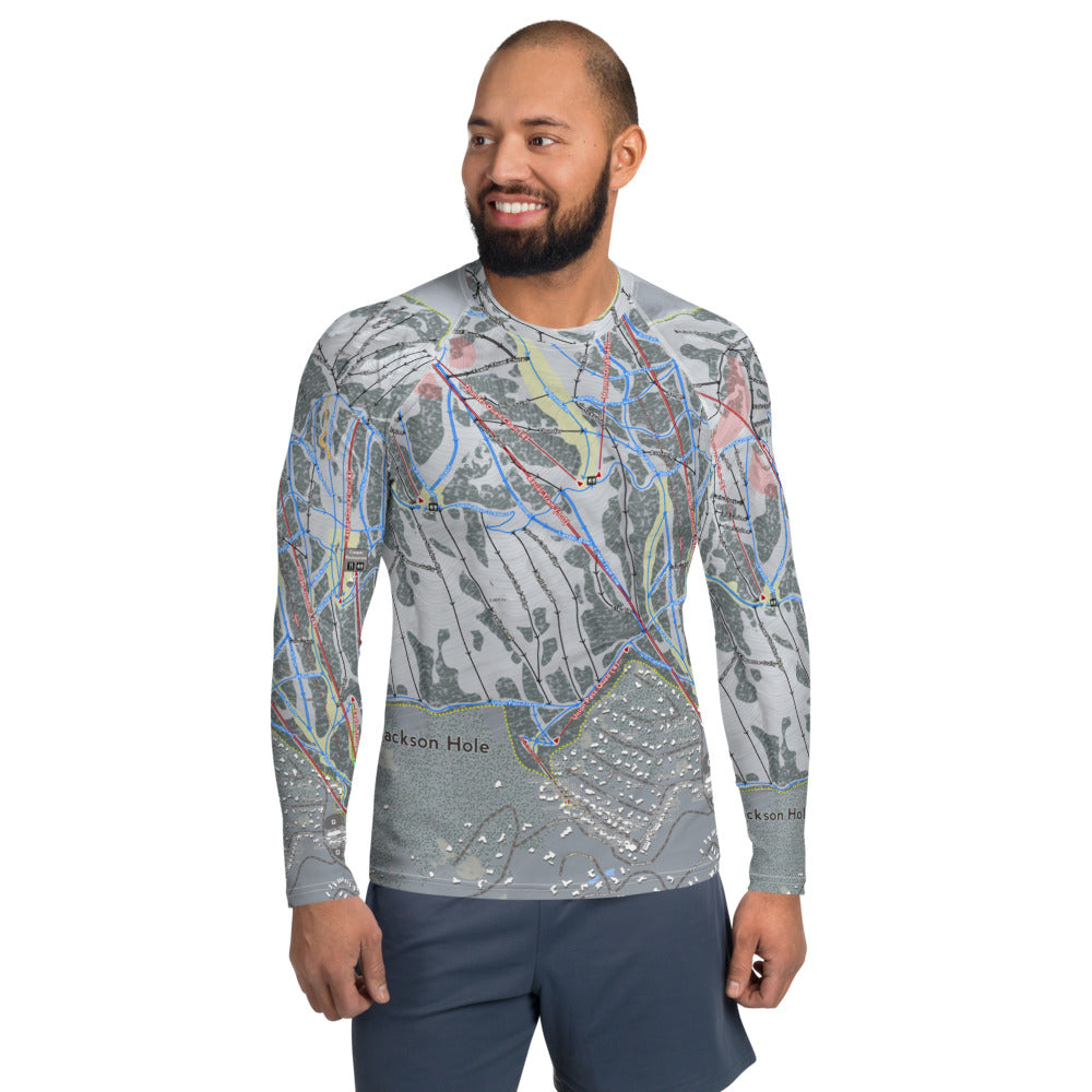 Jackson Hole, Wyoming Ski Trail Map Men's Base Layer Top - Powderaddicts