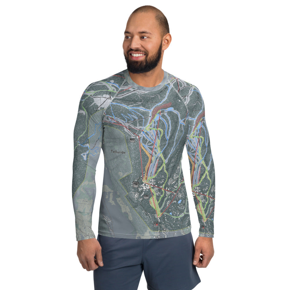 Telluride, Colorado Ski Trail Map Men's Base Layer Top - Powderaddicts