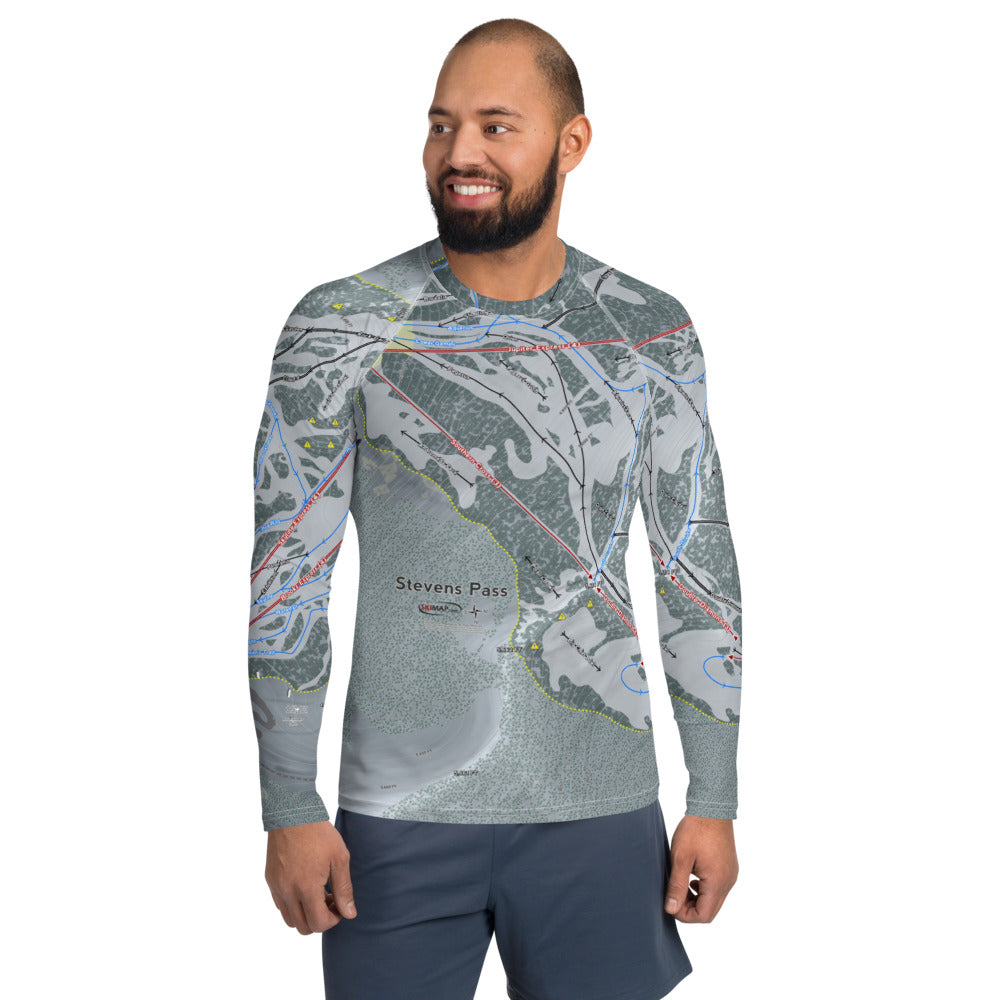 Stevens Pass, Washington Ski Trail Map Men's Base Layer Top - Powderaddicts