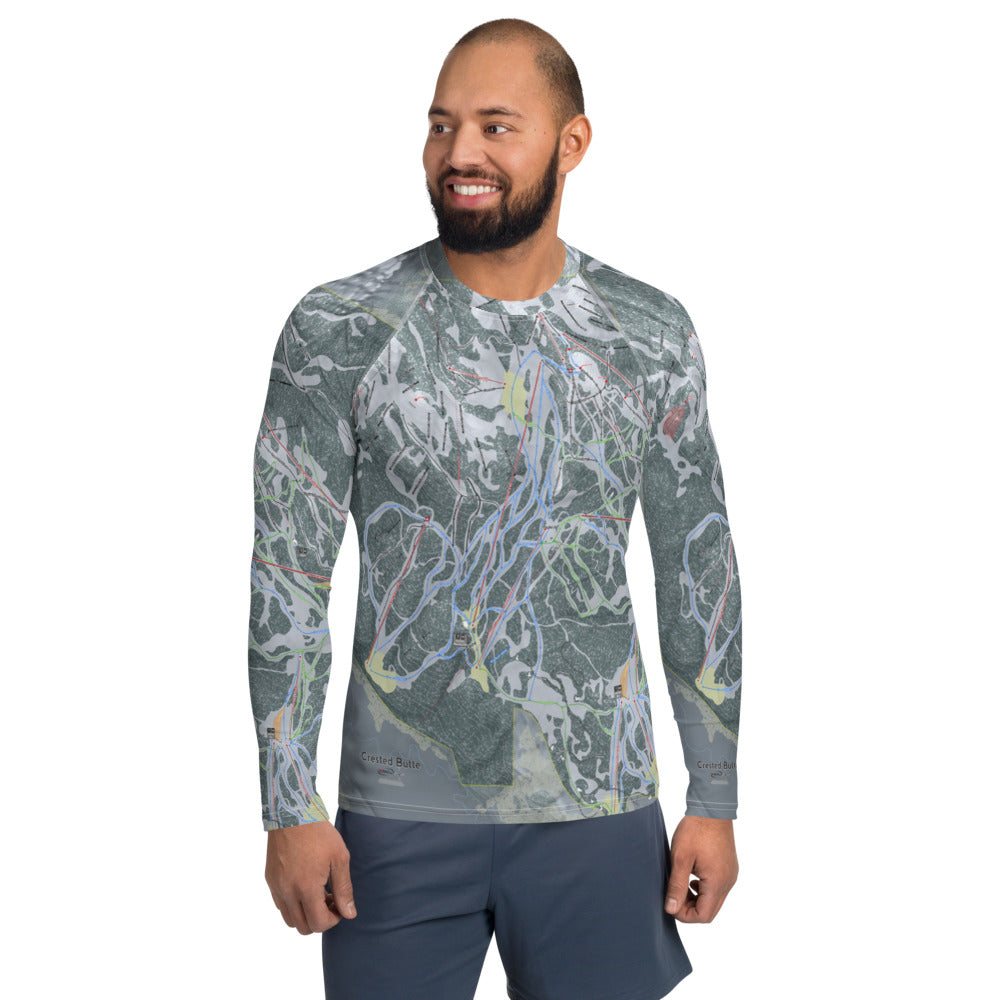 Crested Butte, Colorado Ski Trail Map Men's Base Layer Top - Powderaddicts