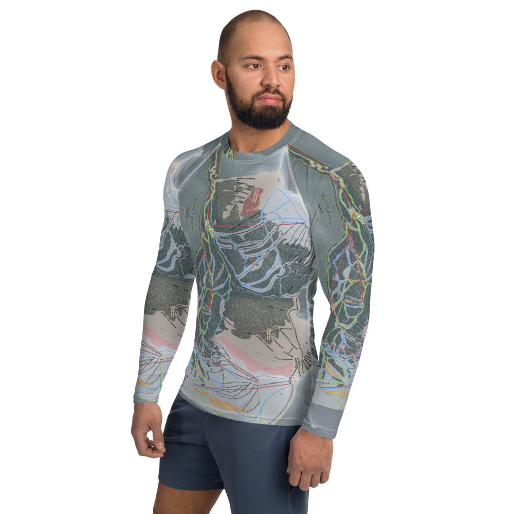 Banff Sunshine, Alberta Ski Trail Map Men's Base Layer Top - Powderaddicts