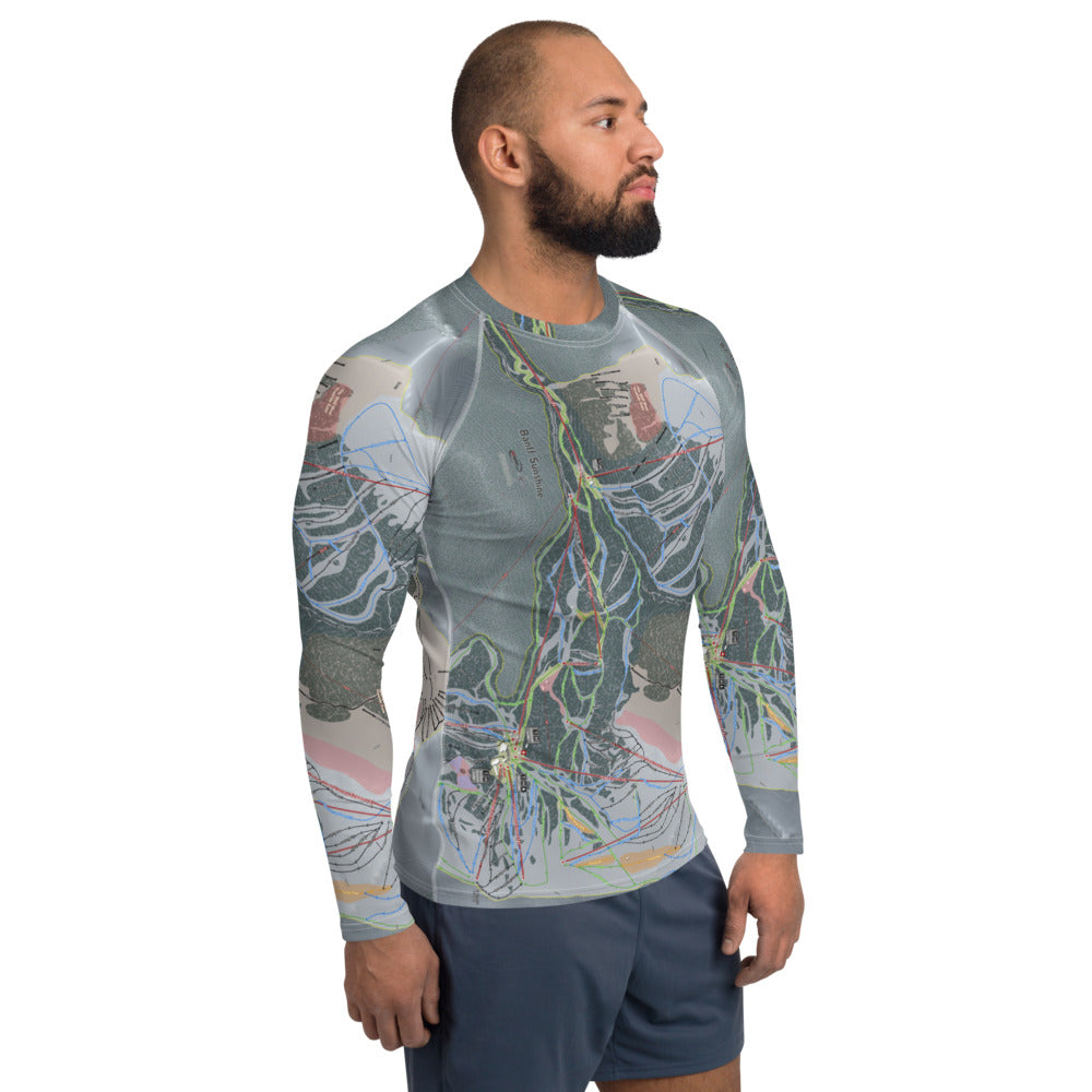 Banff Sunshine, Alberta Ski Trail Map Men's Base Layer Top - Powderaddicts