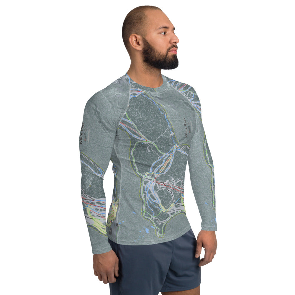 White Pass, Washington Ski Trail Map Men's Base Layer Top - Powderaddicts