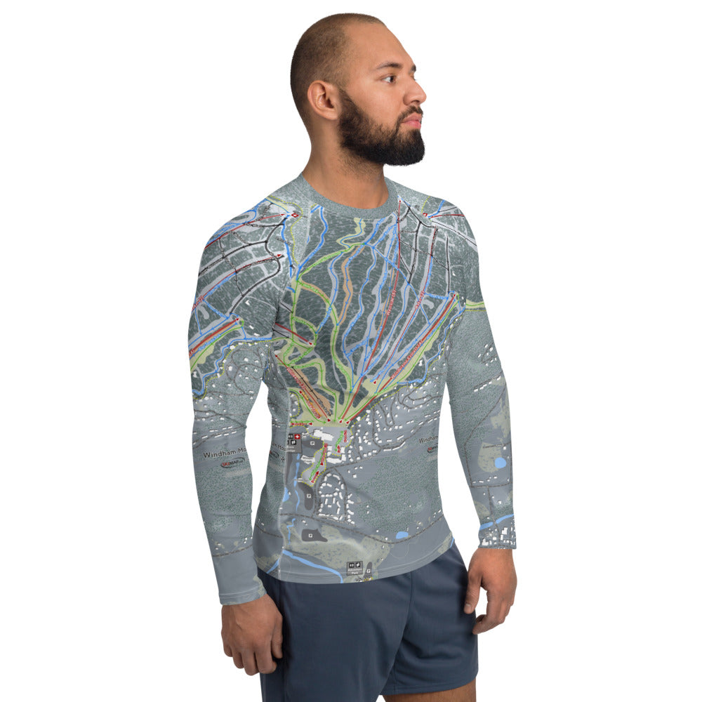 Windham Mountain, New York Ski Trail Map Men's Base Layer Top - Powderaddicts