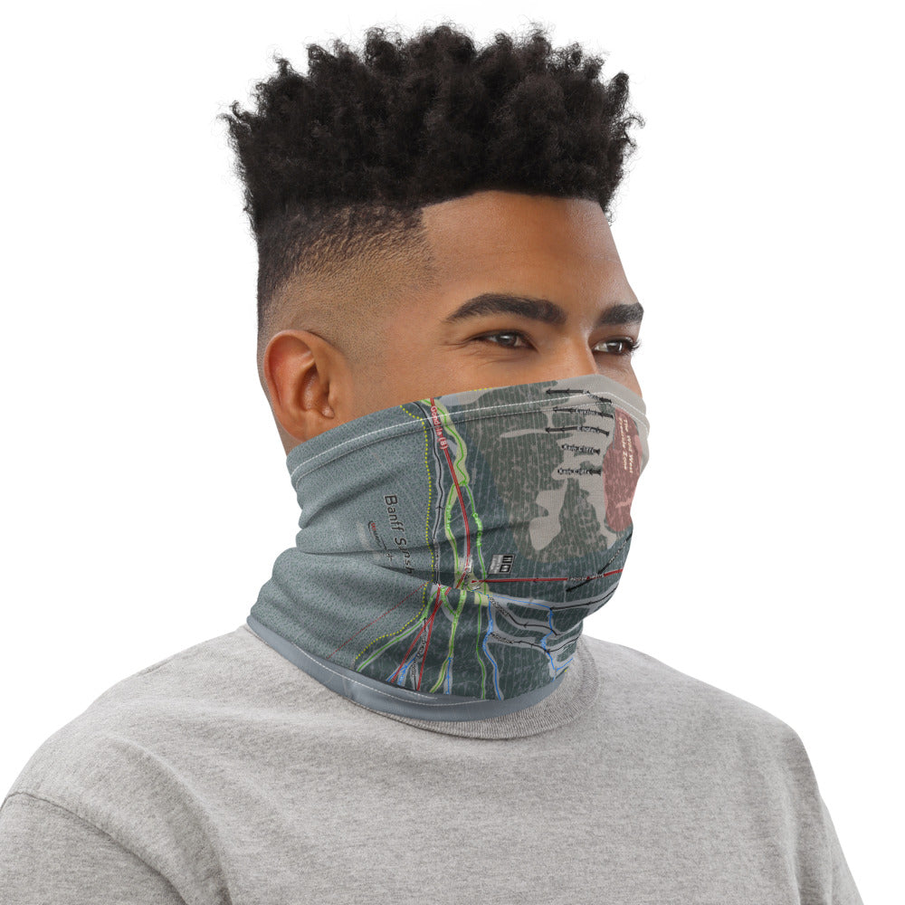 Banff Sunshine, Alberta Ski Trail Map Printed Neck Gaiter - Powderaddicts