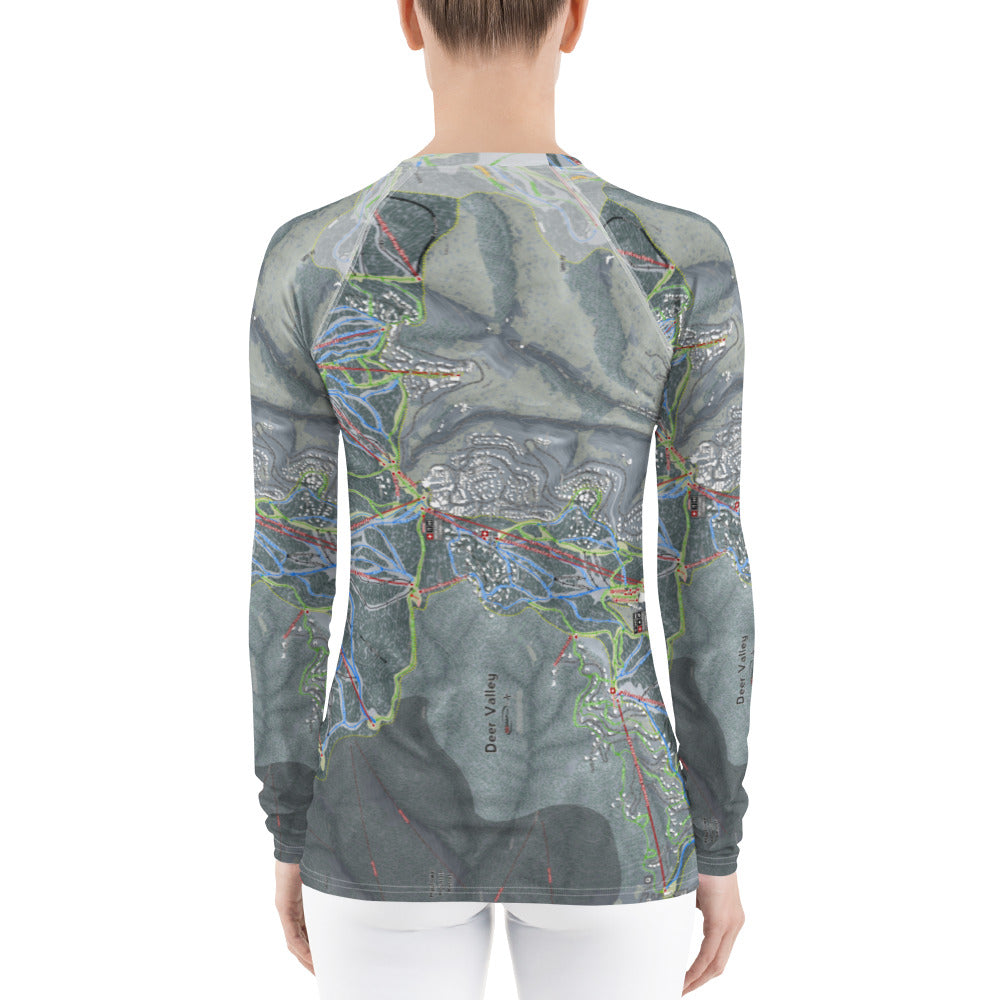 Deer Valley, Utah Ski Trail Map Women's Base Layer Top - Powderaddicts