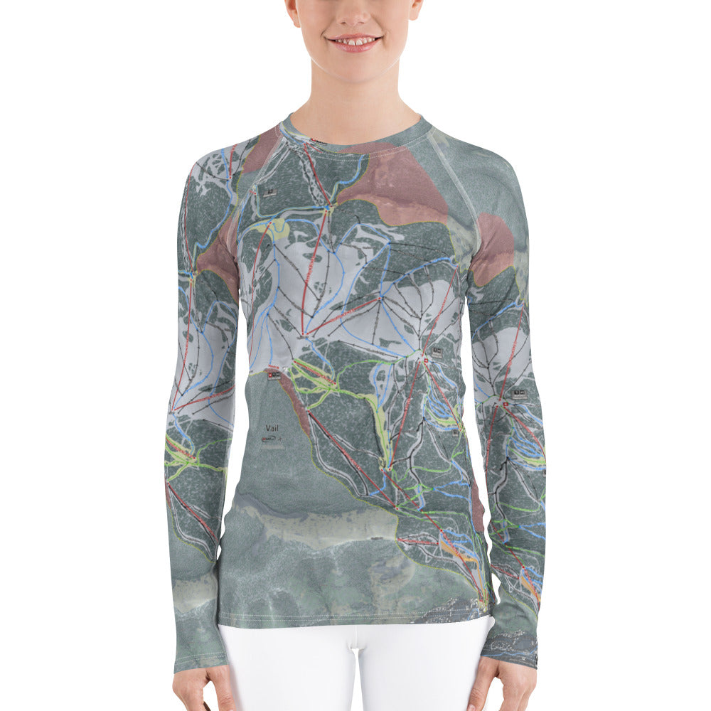 Vail, Colorado Ski Trail Map Women's Base Layer Top - Powderaddicts