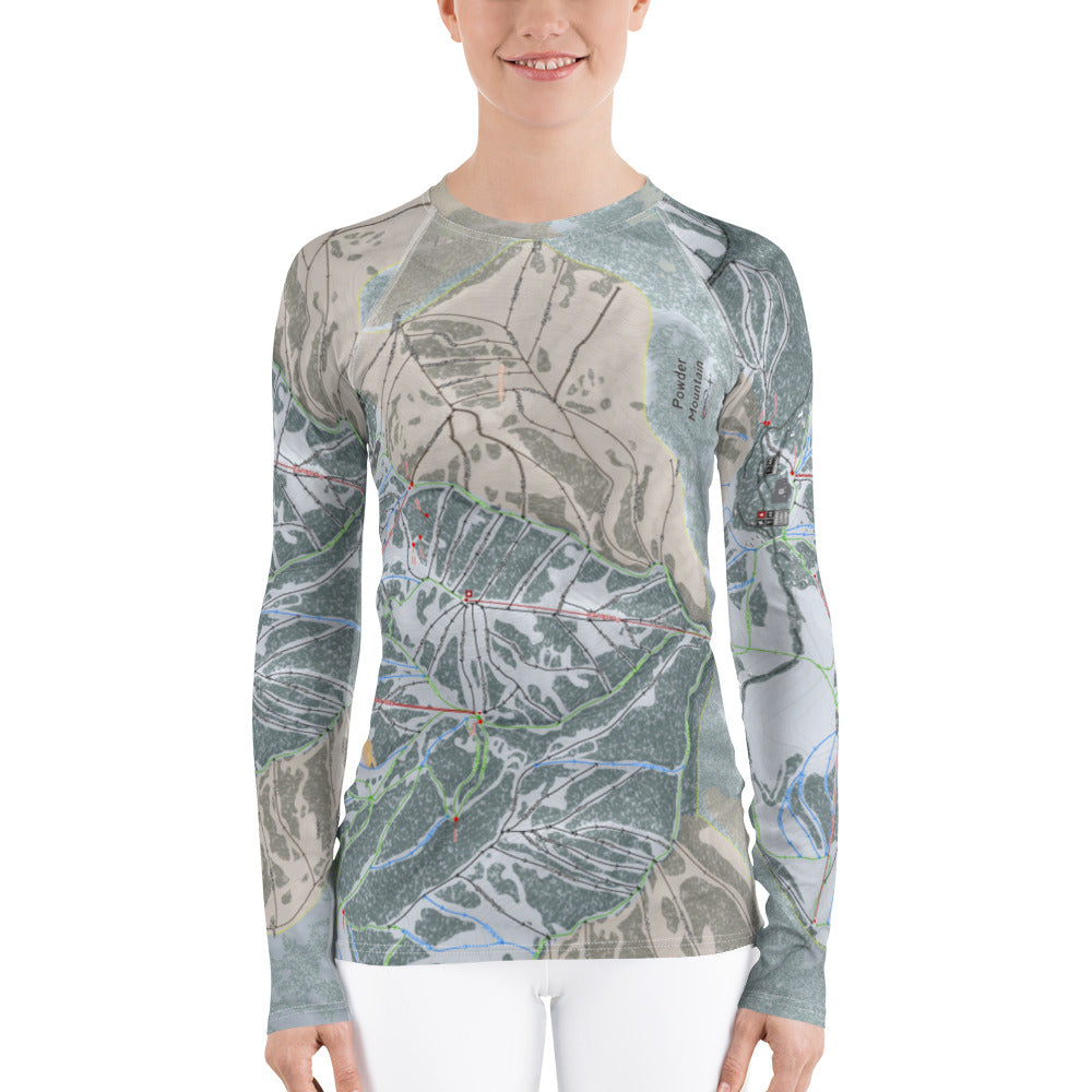 Powder Mountain, Utah Ski Trail Map Women's Base Layer Top - Powderaddicts