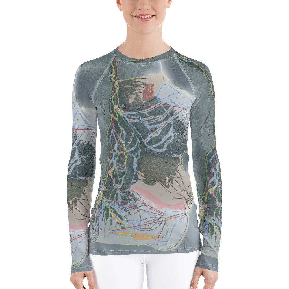 Banff Sunshine, Alberta Ski Trail Map Women's Base Layer Top - Powderaddicts