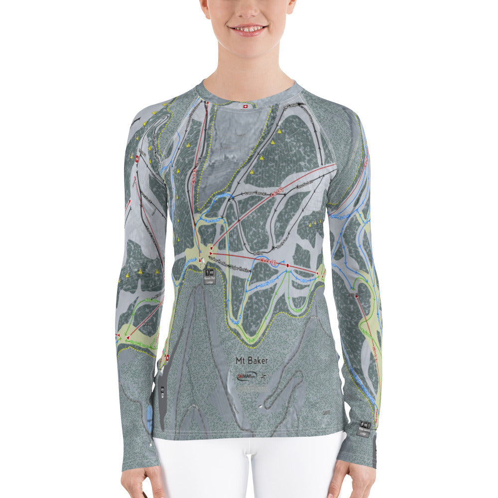 Mt. Baker, Washington Ski Trail Map Women's Base Layer Top - Powderaddicts