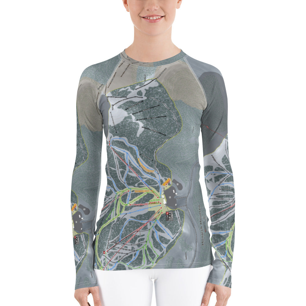 Monarch Mountain, Colorado Ski Trail Map Women's Base Layer Top - Powderaddicts