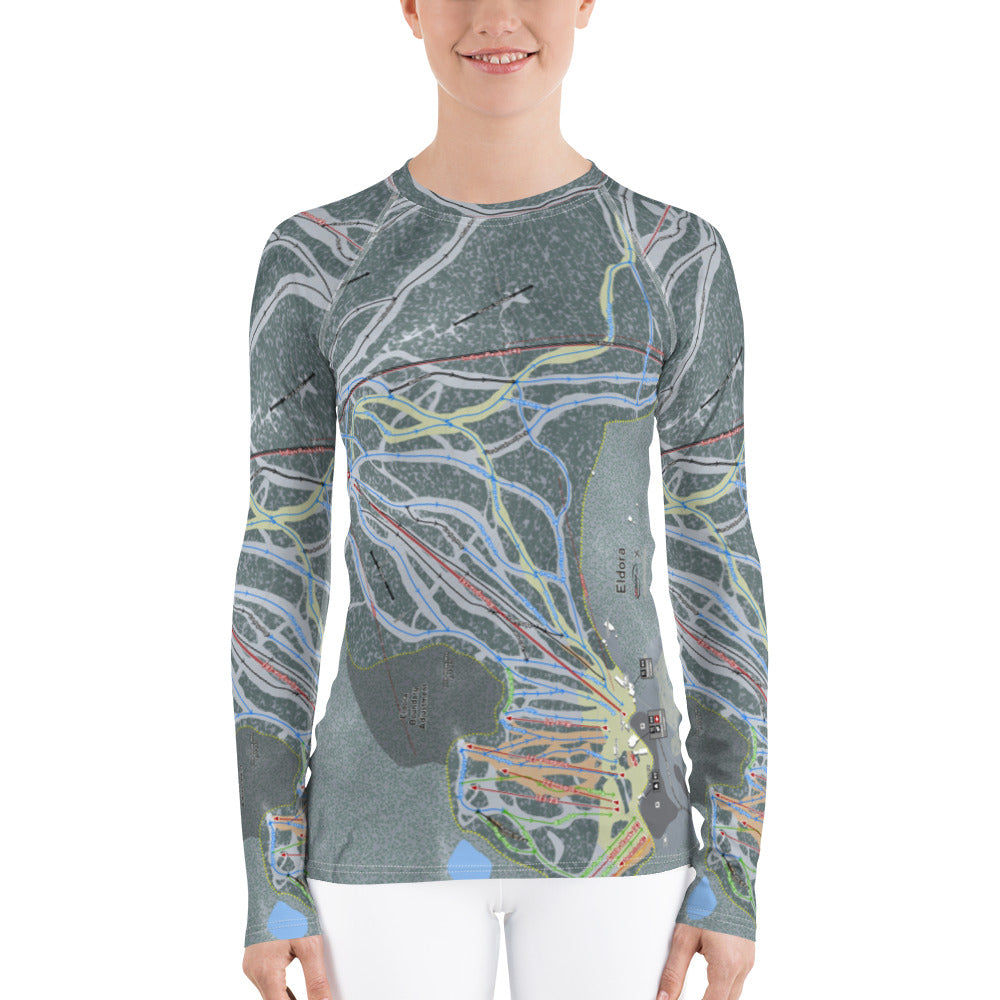 Eldora, Colorado Ski Trail Map Women's Base Layer Top - Powderaddicts