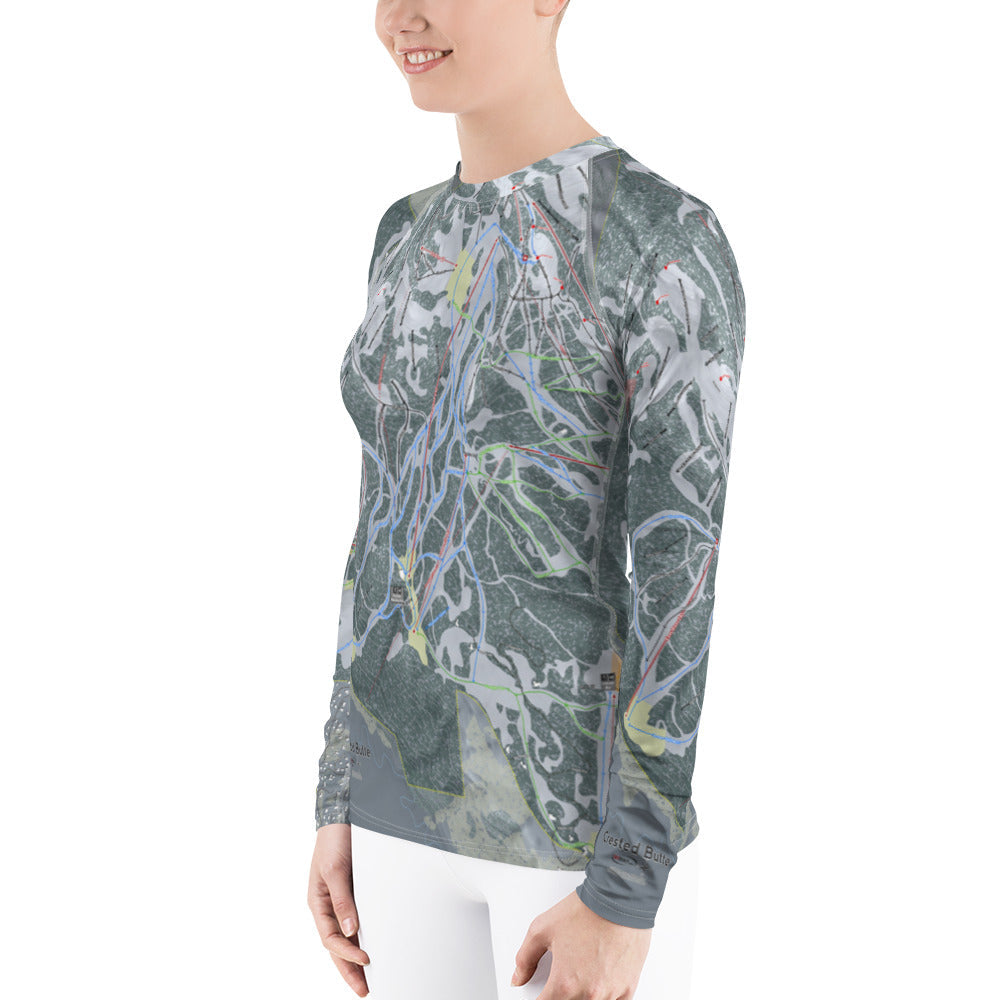 Crested Butte, Colorado Ski Trail Map Women's Base Layer Top - Powderaddicts