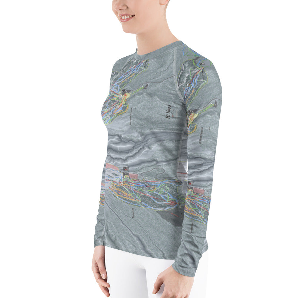 Mt Hood, Oregon Ski Trail Map Women's Base Layer Top - Powderaddicts