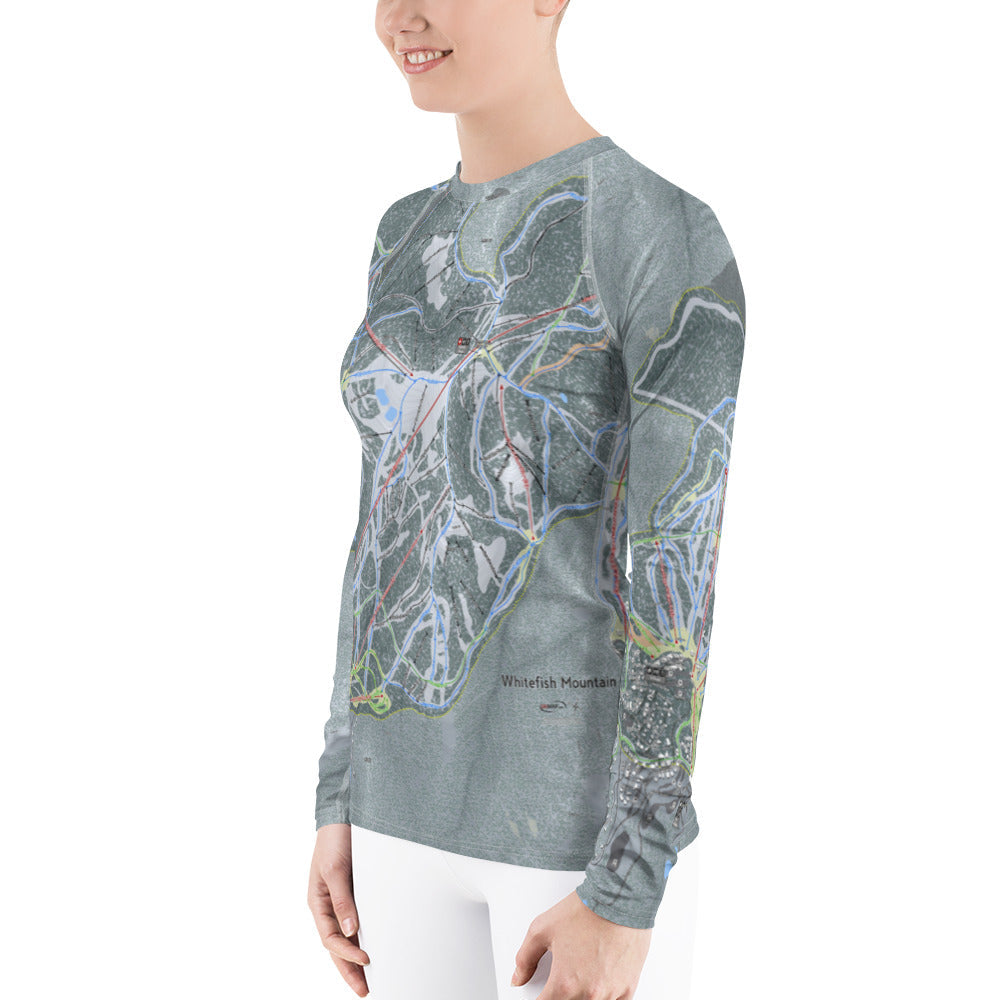 Whitefish Mountain, Montana Ski Trail Map Women's Base Layer Top - Powderaddicts