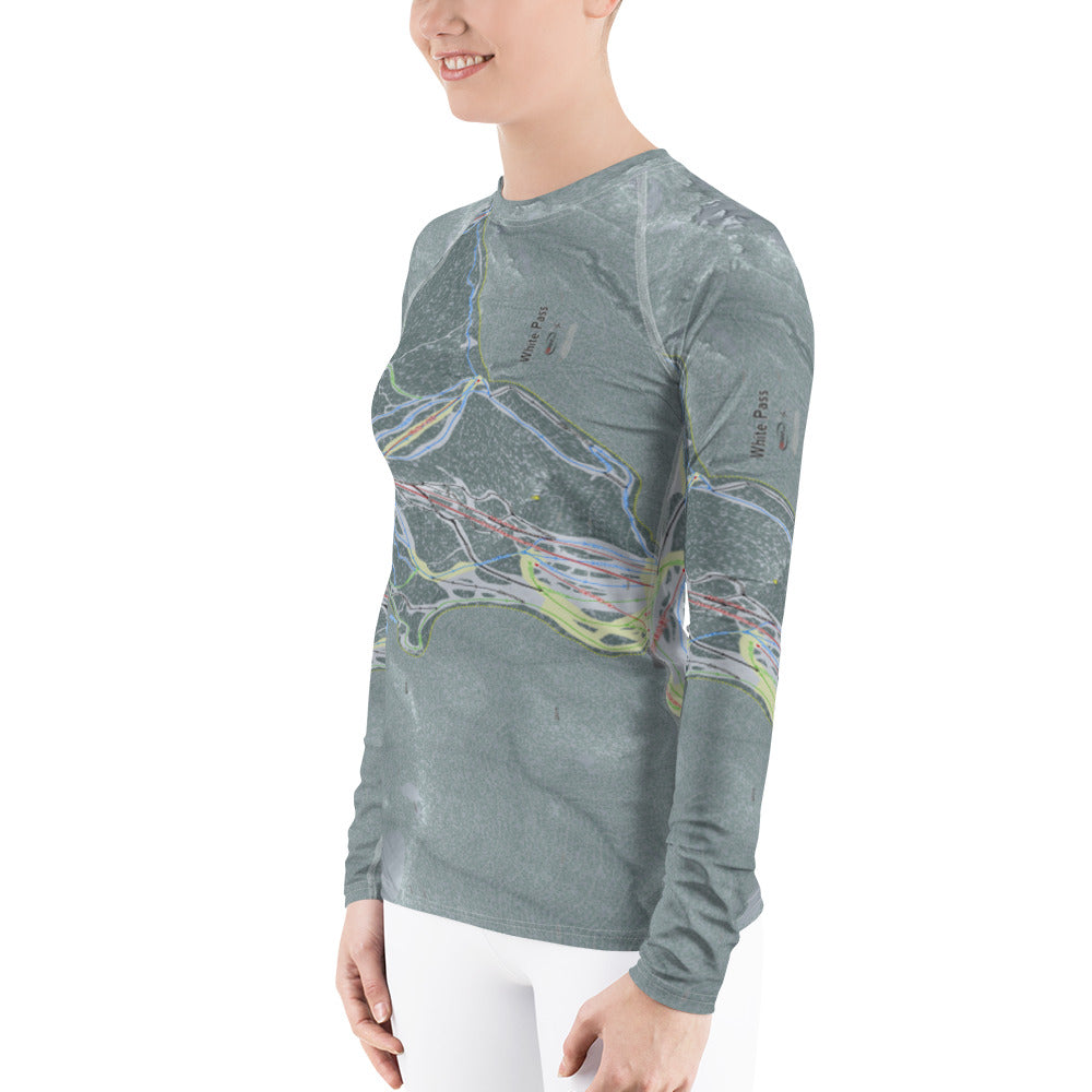 White Pass, Washington Ski Trail Map Women's Base Layer Top - Powderaddicts