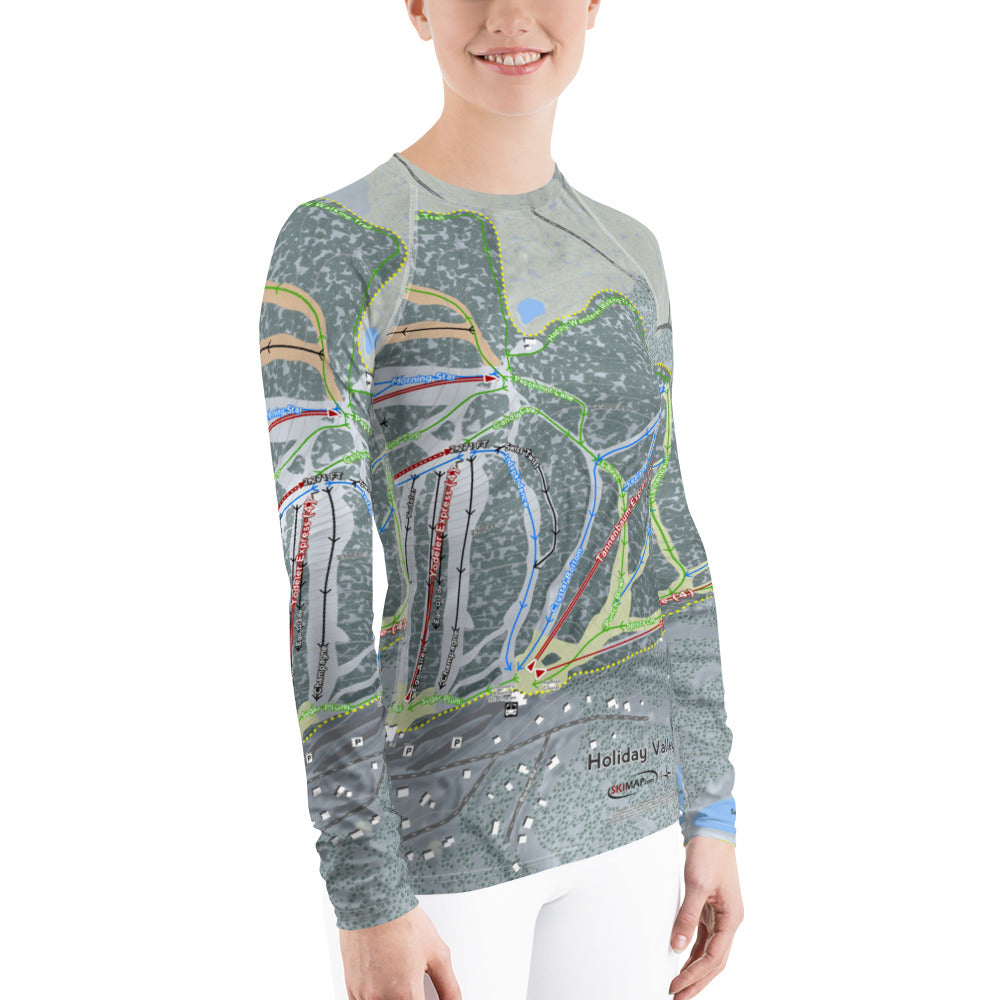 Holiday Valley, New York Ski Trail Map Women's Base Layer Top - Powderaddicts