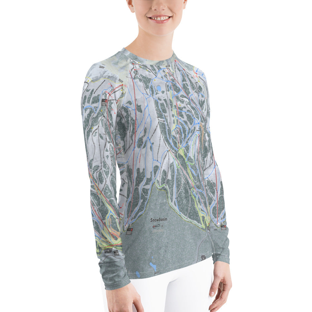Snowbasin, Utah Ski Trail Map Women's Base Layer Top - Powderaddicts