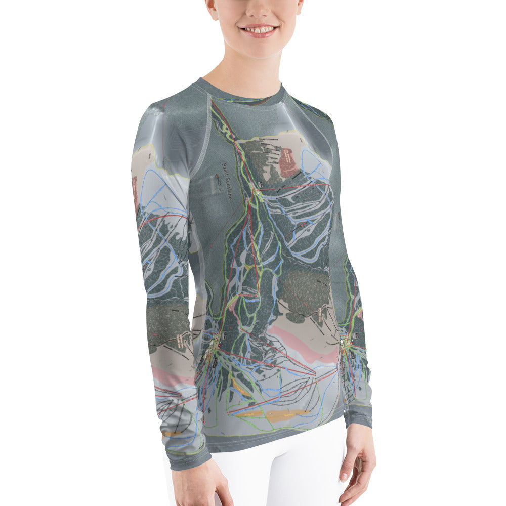 Banff Sunshine, Alberta Ski Trail Map Women's Base Layer Top - Powderaddicts
