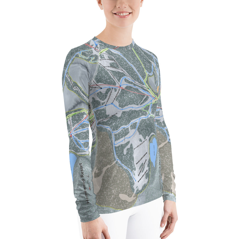 Homewood Resort, California Ski Trail Map Women's Base Layer Top - Powderaddicts