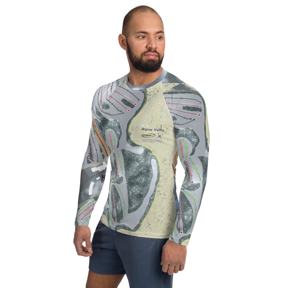 Alpine Valley, Michigan Ski Trail Map Men's Base Layer Top - Powderaddicts