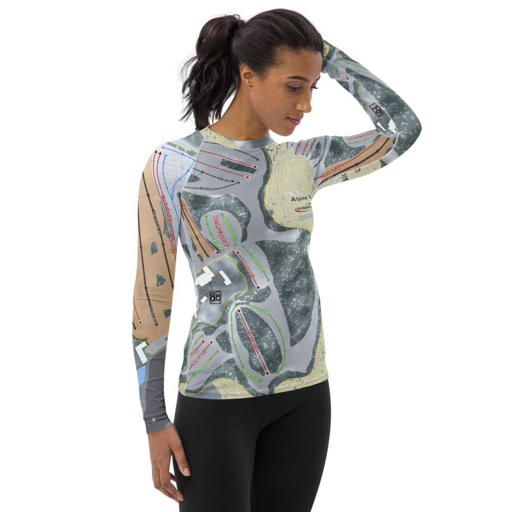 Alpine Valley, Ohio Ski Trail Map Women's Base Layer Top - Powderaddicts
